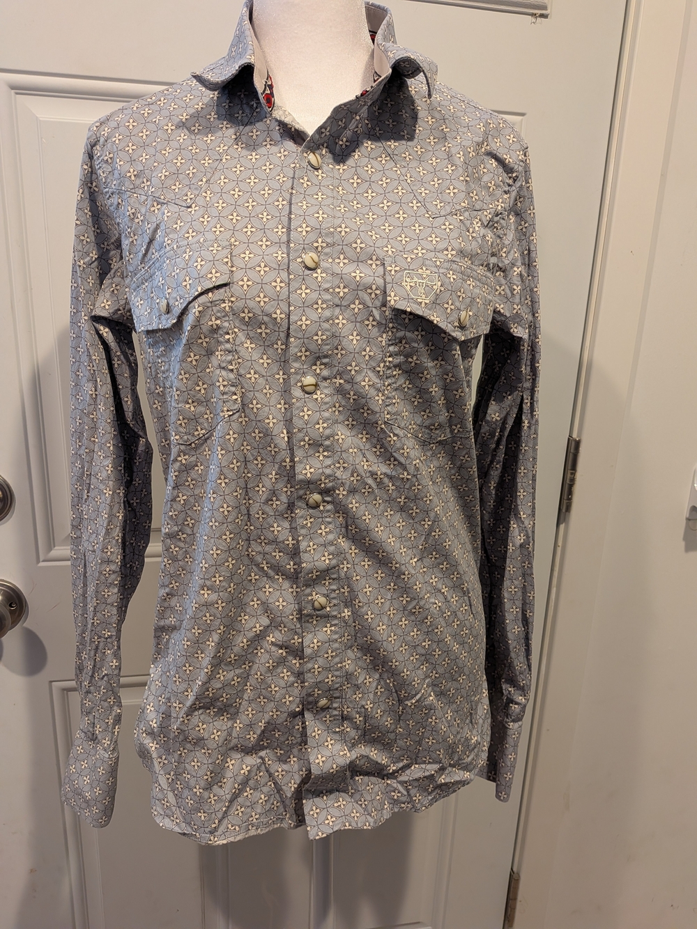 Platini Classic Blue Geometric Long-Sleeve Pearl Snap Shirt